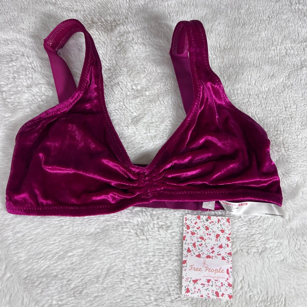 Free People Intimately Rhiannon‎ Soft Bra Red Berry Velvet Bralette XS OB1167571